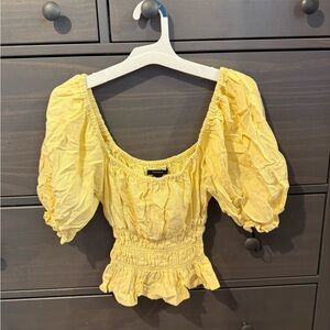 Forever 21 Yellow Ruffled Smocked Blouse